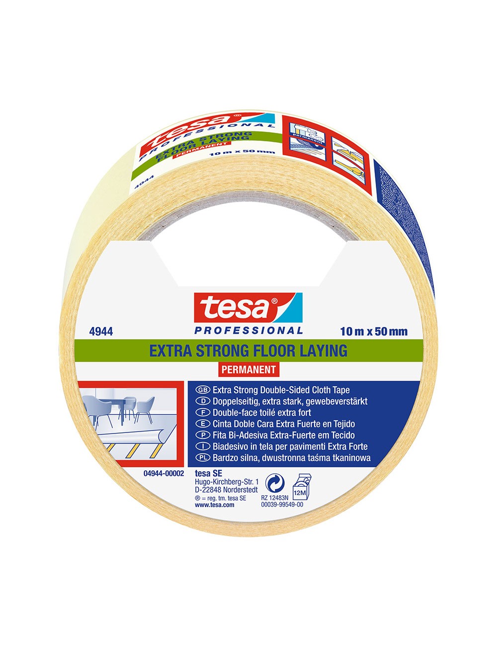 Cinta doble cara extra fuerte especial suelos 50 mm x 10 m