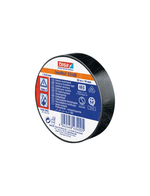 Cinta aislante homologada negra 19 mm x 20 m