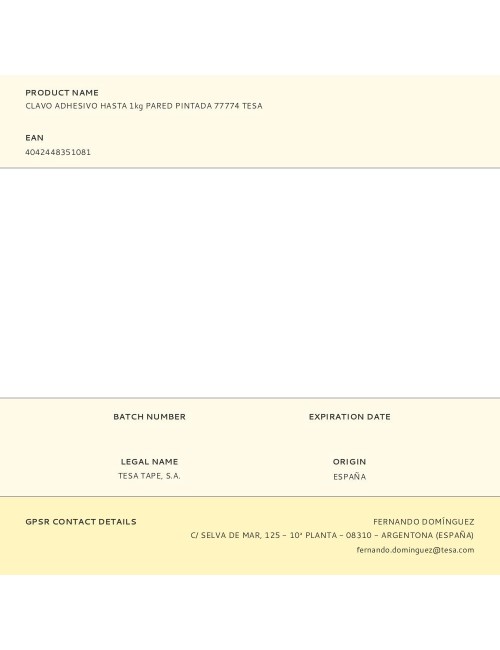 Clavo adhesivo hasta 1kg pared pintada 77774 tesa