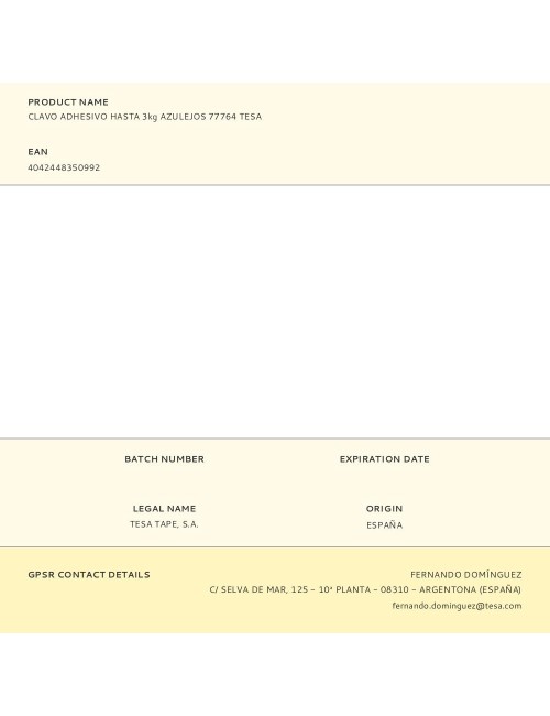 Clavo adhesivo hasta 3kg azulejos 77764 tesa