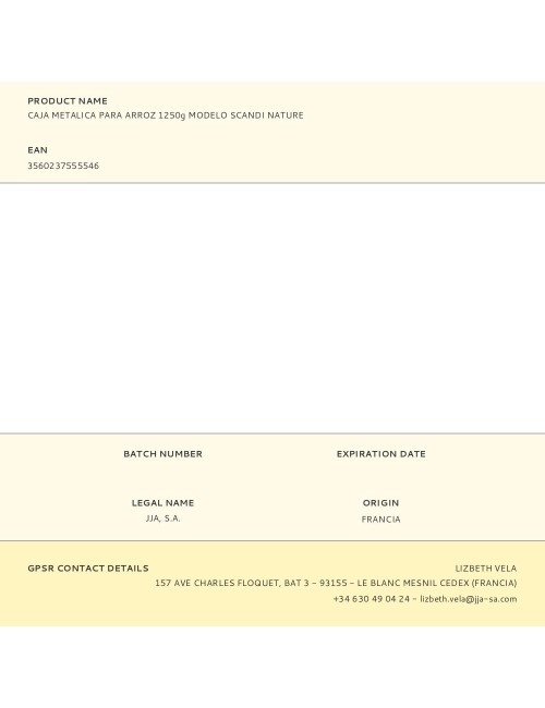 Caja metálica modelo scandi nature para arroz 1250 g