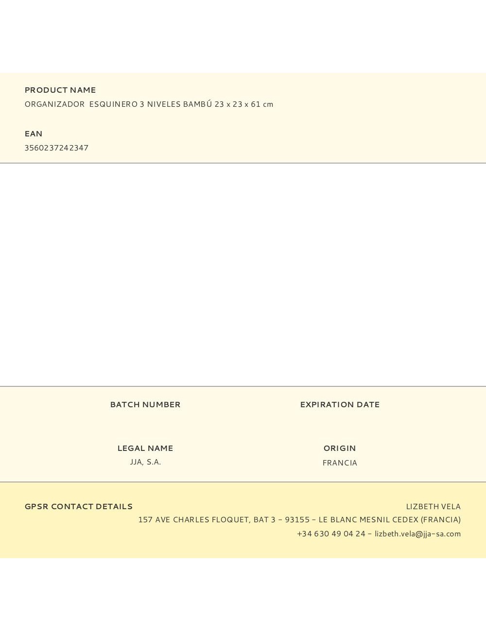 Organizador esquinero 3 niveles bambú 23 x 23 x 61 cm