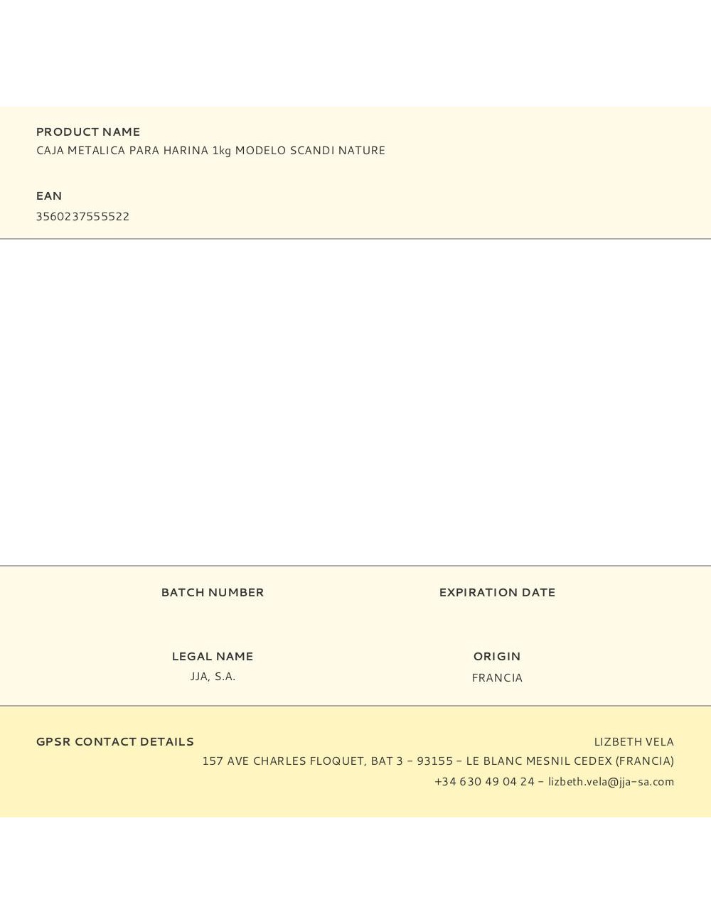 Caja metálica modelo scandi nature para harina 1 kg