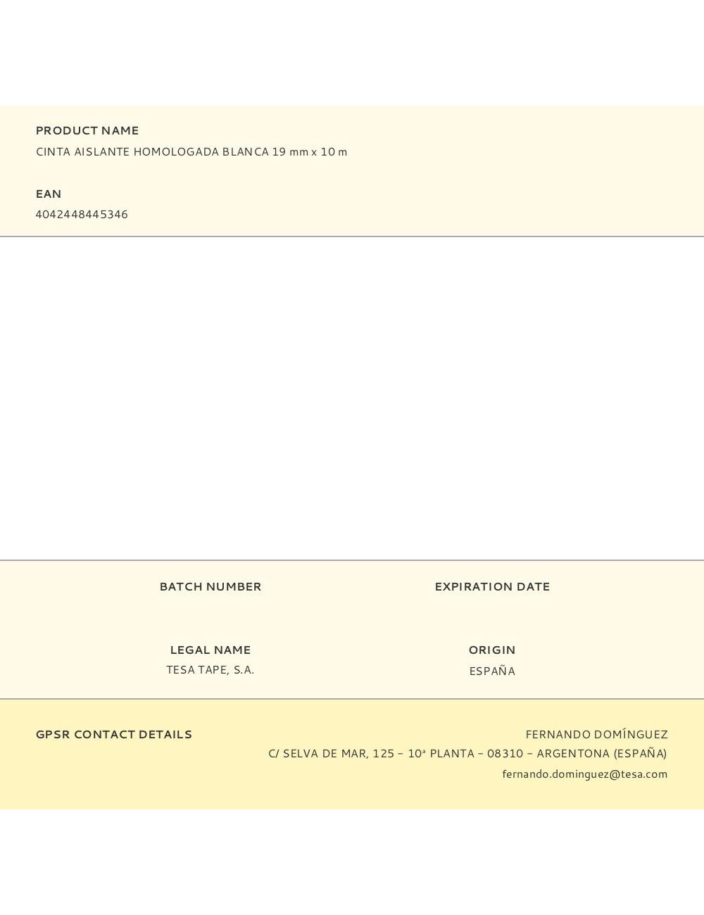 Cinta aislante homologada blanca 19 mm x 10 m