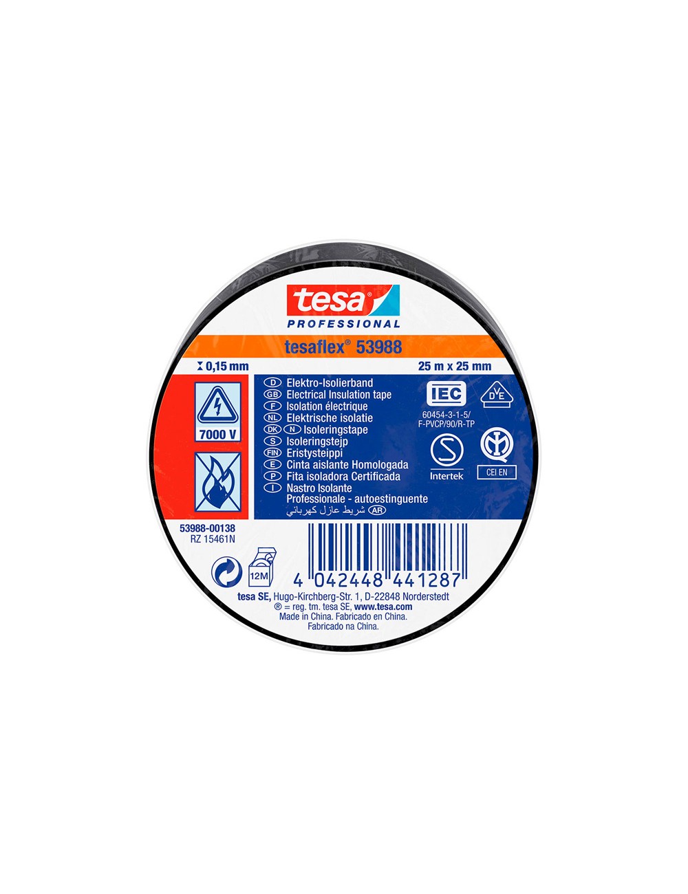 Cinta aislante homologada negra 25 mm x 25 m