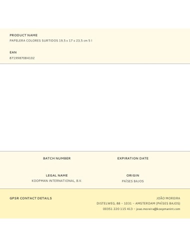 Papelera colores surtidos 19,5 x 17 x 23,5 cm 5 l