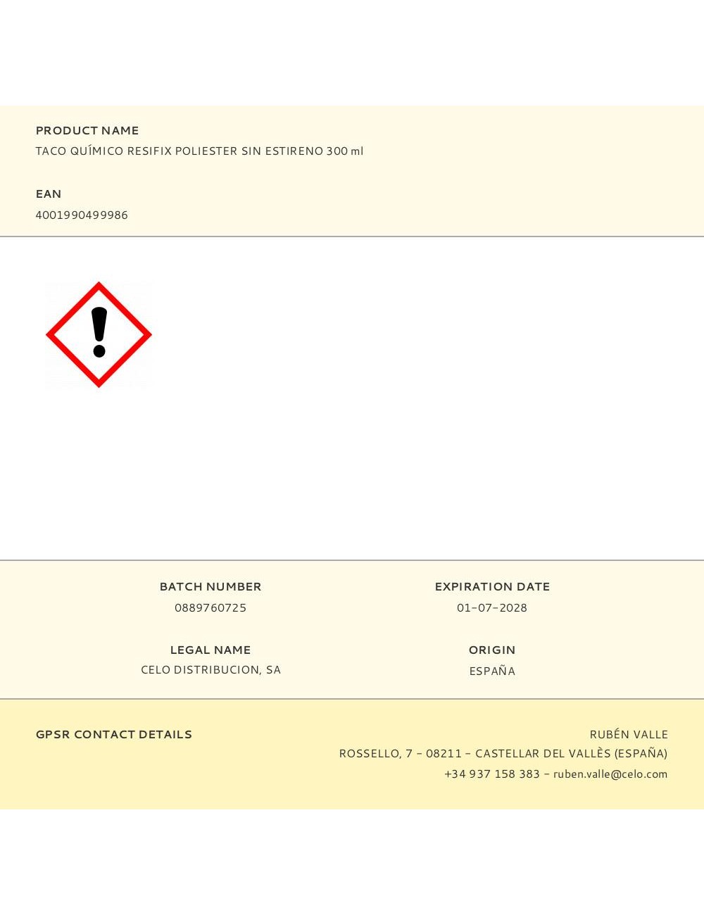 Taco químico resifix poliester sin estireno 300 ml