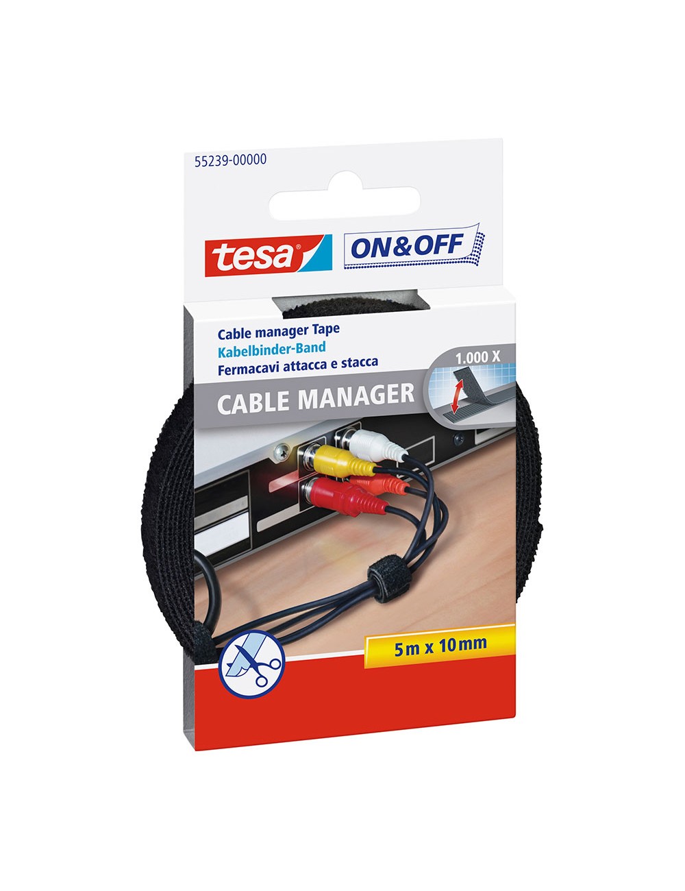 Organizador de cables cinta de cierre negro 10 mm x 5 m