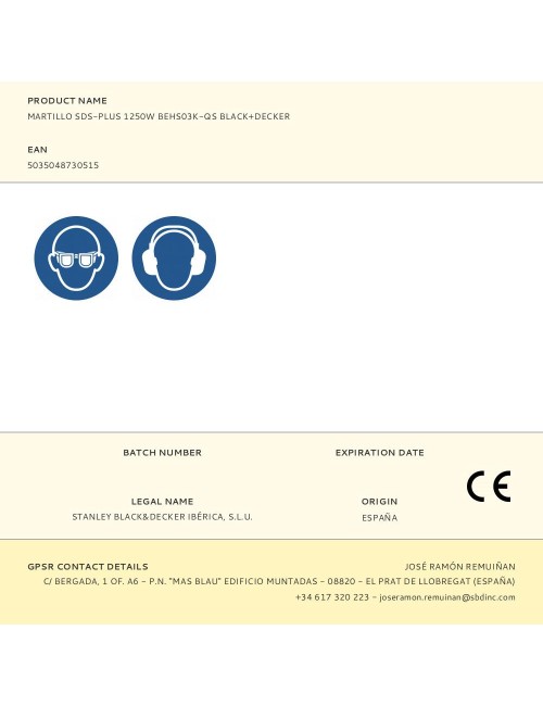 Martillo sds-plus 1250w behs03k-qs black+decker