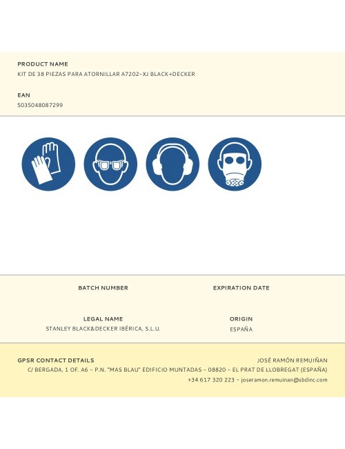 Kit de 38 piezas para atornillar a7202-xj black+decker