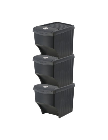 Sistema de 3 cubos apilables para reciclaje 39,2 x 29,3 x 45,6 cm, 3 x 22 l