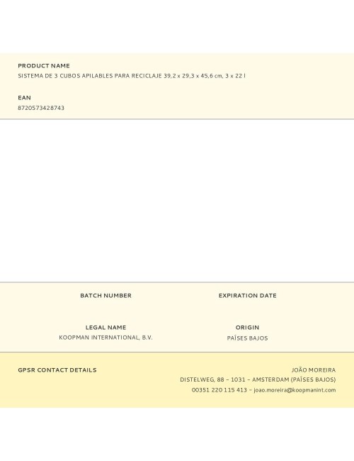 Sistema de 3 cubos apilables para reciclaje 39,2 x 29,3 x 45,6 cm, 3 x 22 l