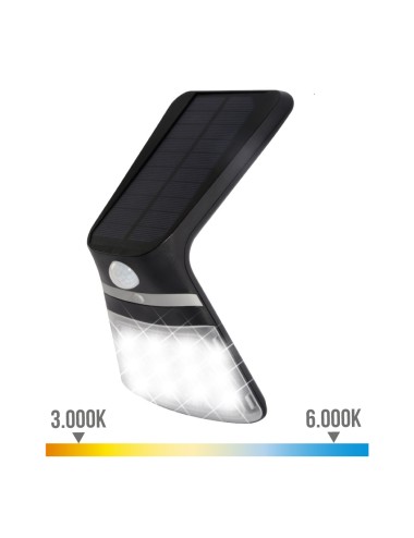 Aplique solar 3,5w 430lm recargable sensor presencia (2-8m) color negro 10,5x13cm edm