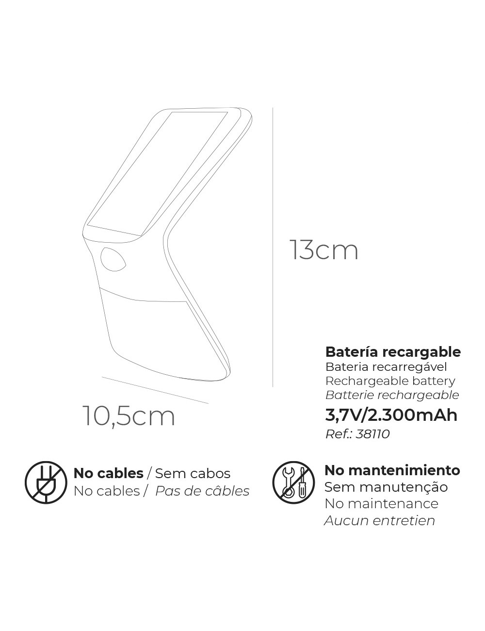 Aplique solar 3,5w 430lm recargable sensor presencia (2-8m) color blanco 10,5x13cm edm