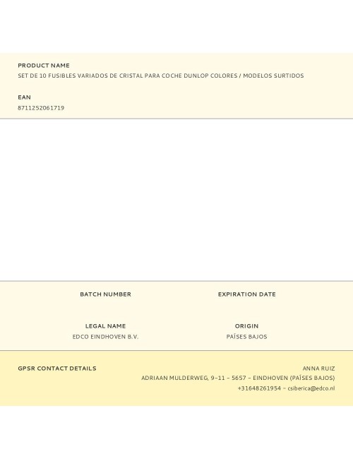 Set de 10 fusibles variados de cristal para coche dunlop colores / modelos surtidos