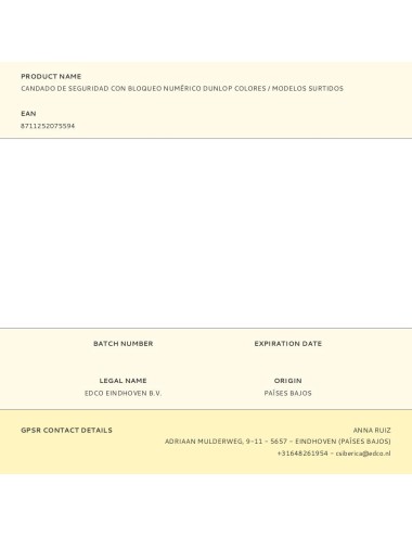 Candado de seguridad con bloqueo numérico dunlop colores / modelos surtidos