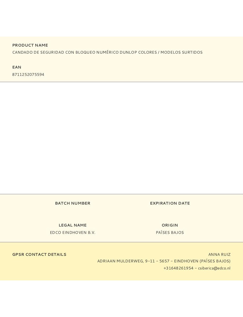 Candado de seguridad con bloqueo numérico dunlop colores / modelos surtidos