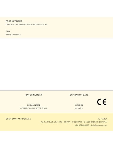 Masilla acrílica para juntas grietas interior blanco tubo 125 ml