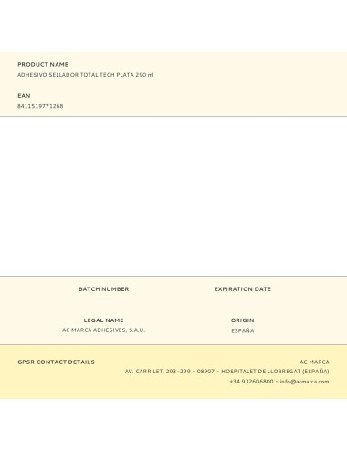 Adhesivo sellador total tech plata 290 ml