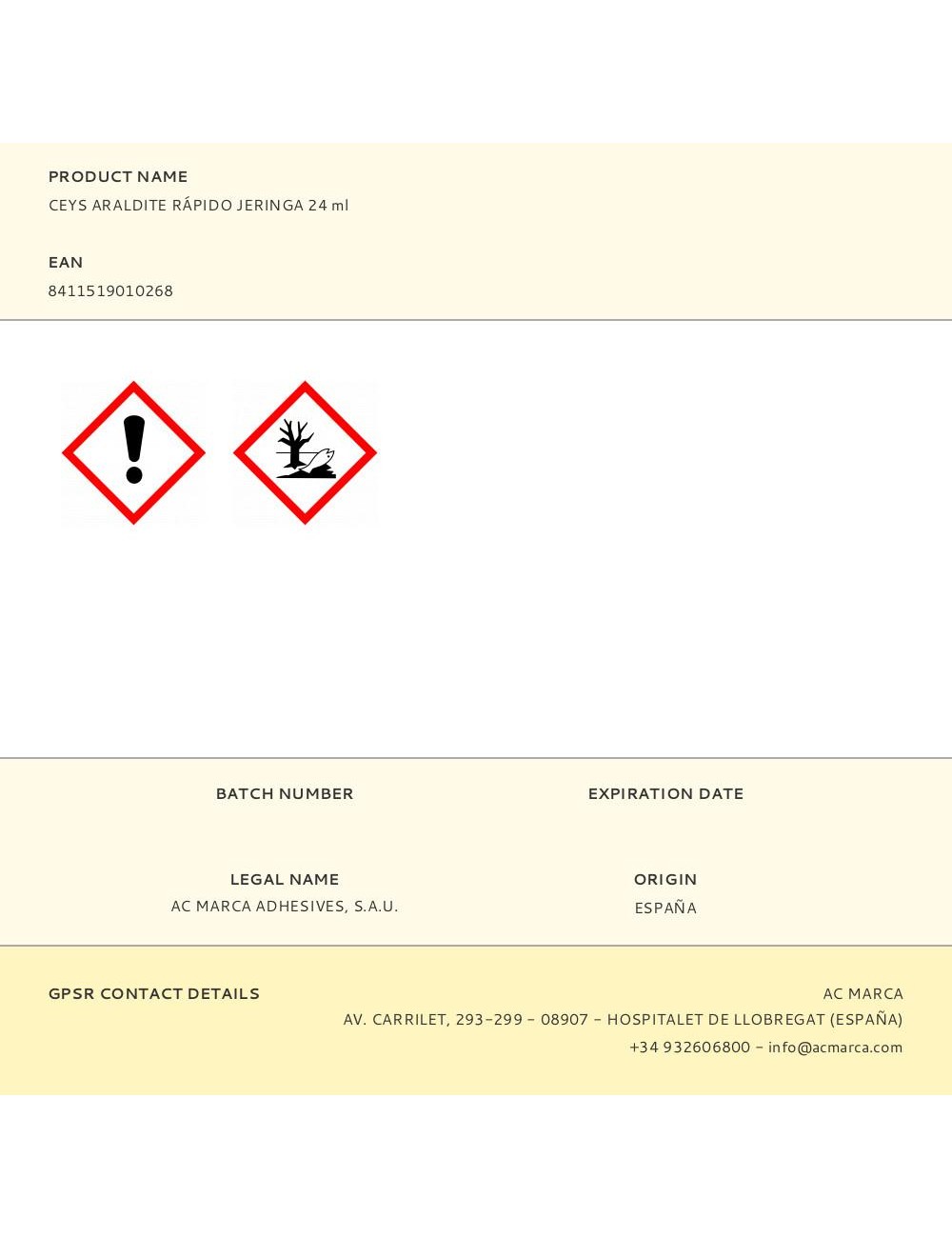 Ceys araldite rápido jeringa 24 ml