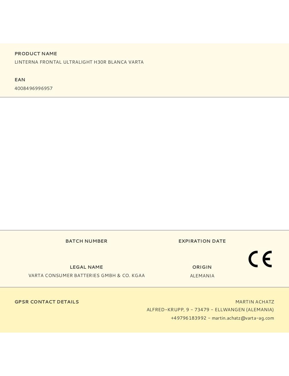 Linterna frontal ultralight h30r blanca varta