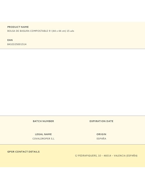 Bolsa de basura compostable 9 l (44 x 44 cm) 15 uds