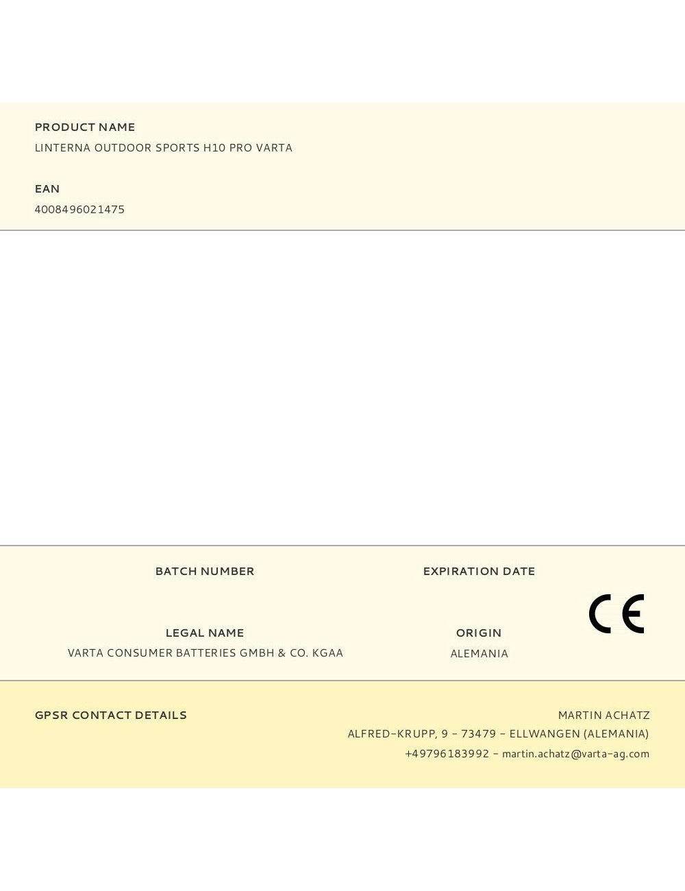 Linterna outdoor sports h10 pro varta