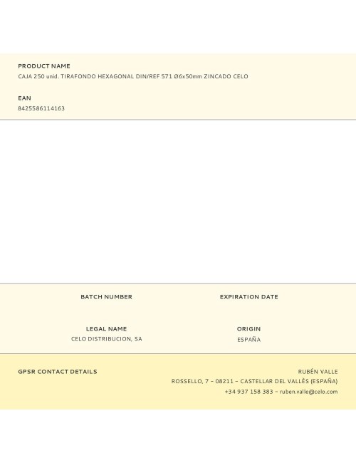 Caja 250 unid. tirafondo hexagonal din/ref 571 ø6x50mm zincado celo