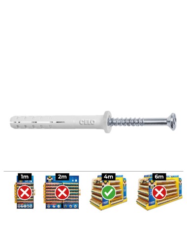 Tacos golpe ø6 x 60 mm + tornillos cabeza plana ø6 x 40 mm, caja 50 uds