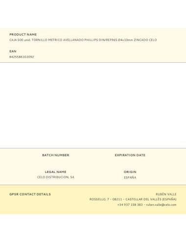 Caja 500 unid. tornillo metrico avellanado phillips din/ref965 ø4x10mm zincado celo