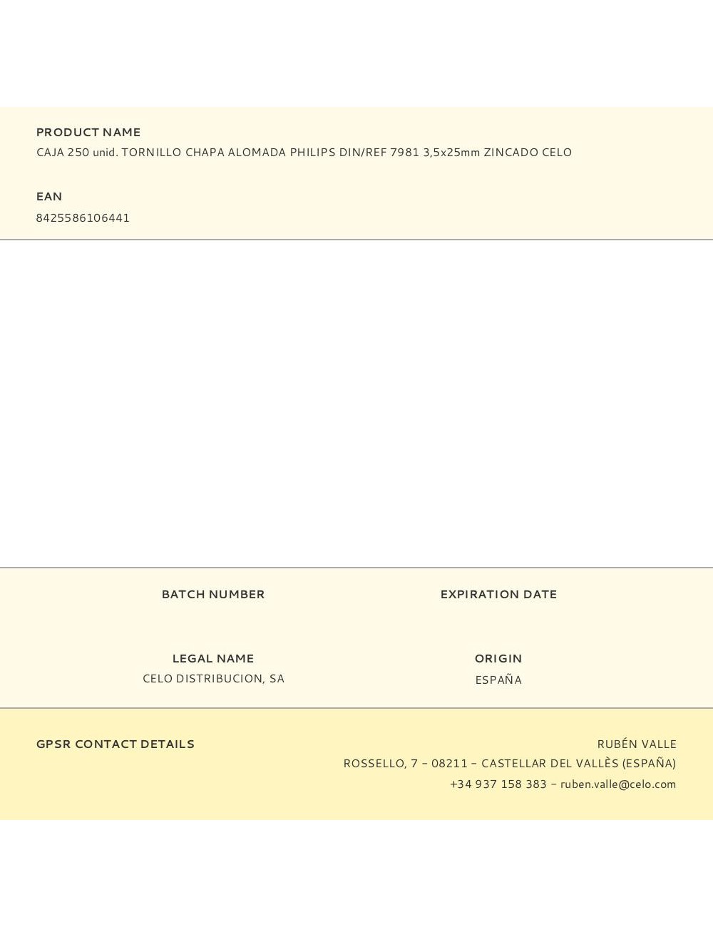 Caja 250 unid. tornillo chapa alomada philips din/ref 7981 3,5x25mm zincado celo