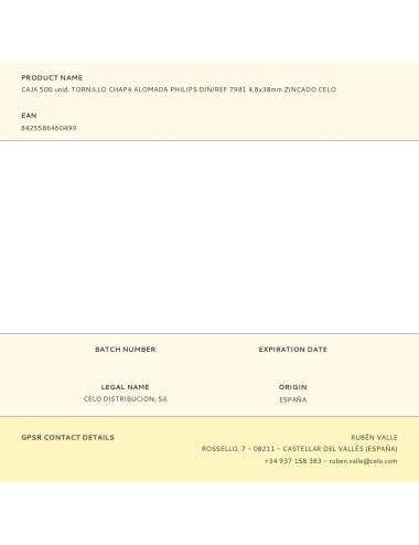 Caja 500 unid. tornillo chapa alomada philips din/ref 7981 4,8x38mm zincado celo