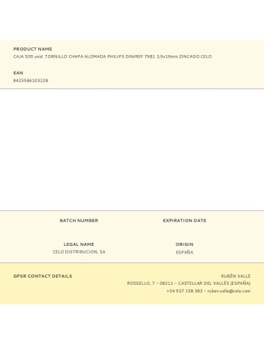 Caja 500 unid. tornillo chapa alomada philips din/ref 7981 3,9x19mm zincado celo