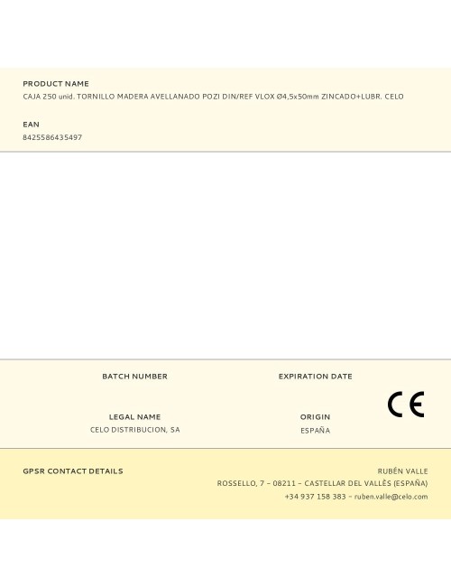 Caja 250 unid. tornillo madera avellanado pozi din/ref vlox ø4,5x50mm zincado+lubr. celo