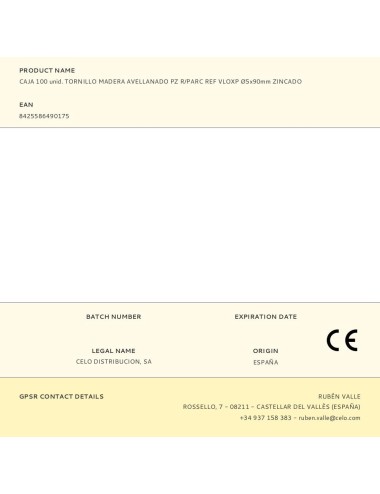 Caja 100 unid. tornillo madera avellanado pz r/parc ref vloxp ø5x90mm zincado