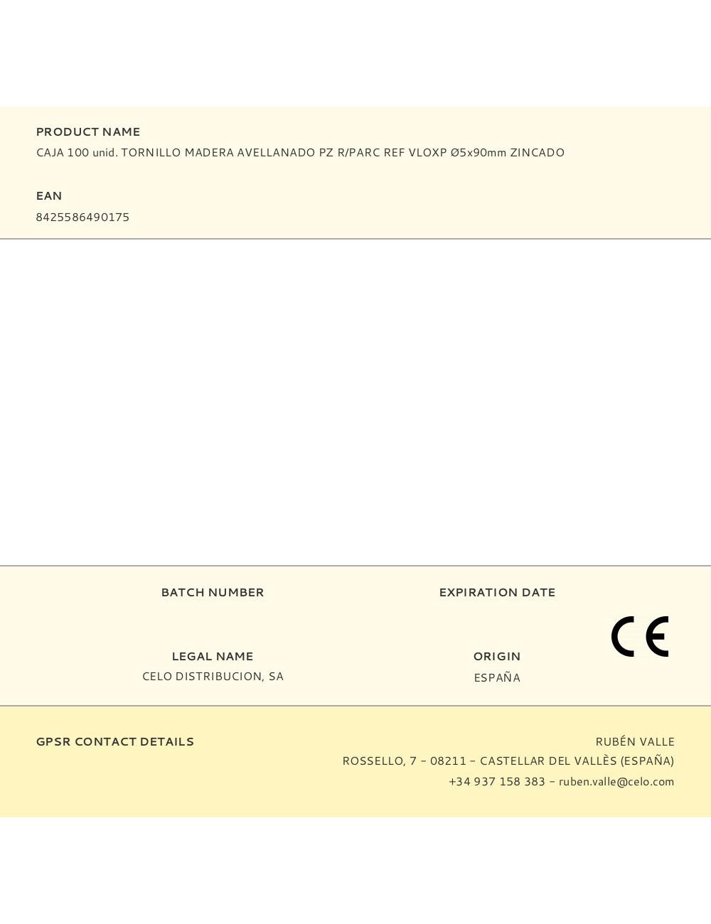 Caja 100 unid. tornillo madera avellanado pz r/parc ref vloxp ø5x90mm zincado