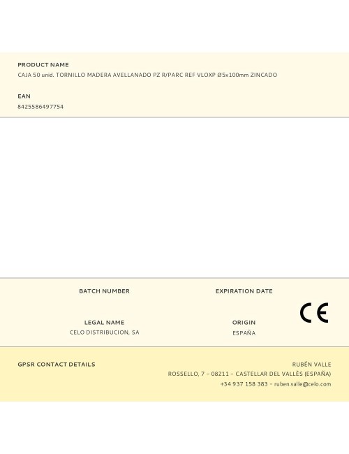 Caja 50 unid. tornillo madera avellanado pz r/parc ref vloxp ø5x100mm zincado