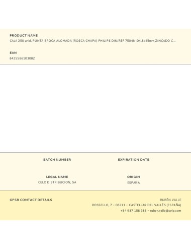 Caja 250 unid. punta broca alomada (rosca chapa) philips din/ref 7504n ø4,8x45mm zincado celo