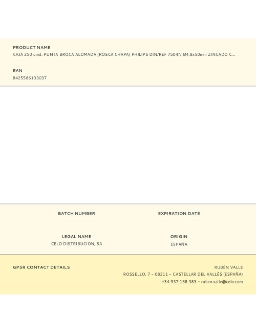 Caja 250 unid. punta broca alomada (rosca chapa) philips din/ref 7504n ø4,8x50mm zincado celo