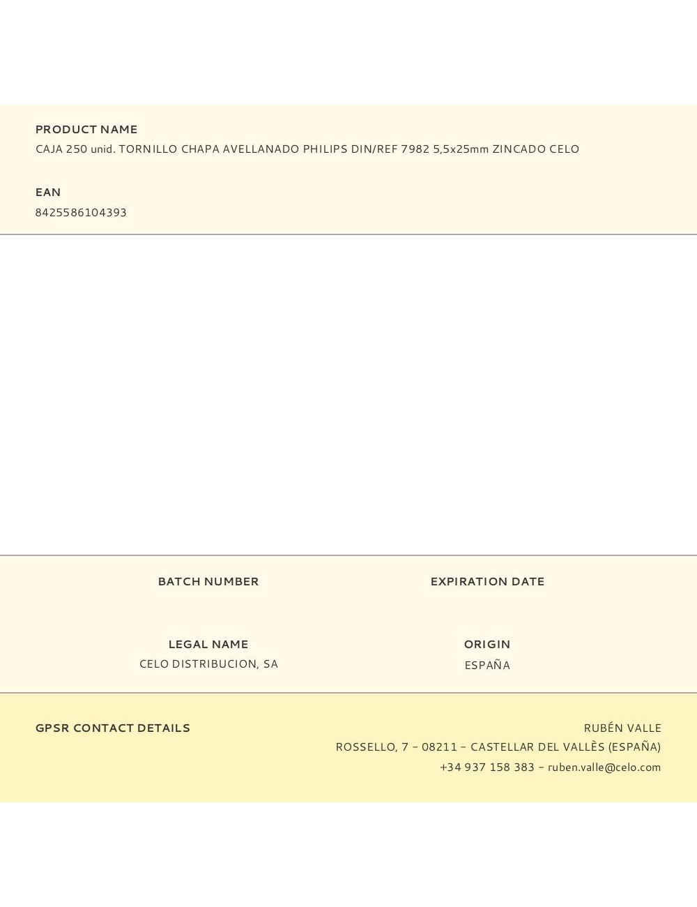 Caja 250 unid. tornillo chapa avellanado philips din/ref 7982 5,5x25mm zincado celo