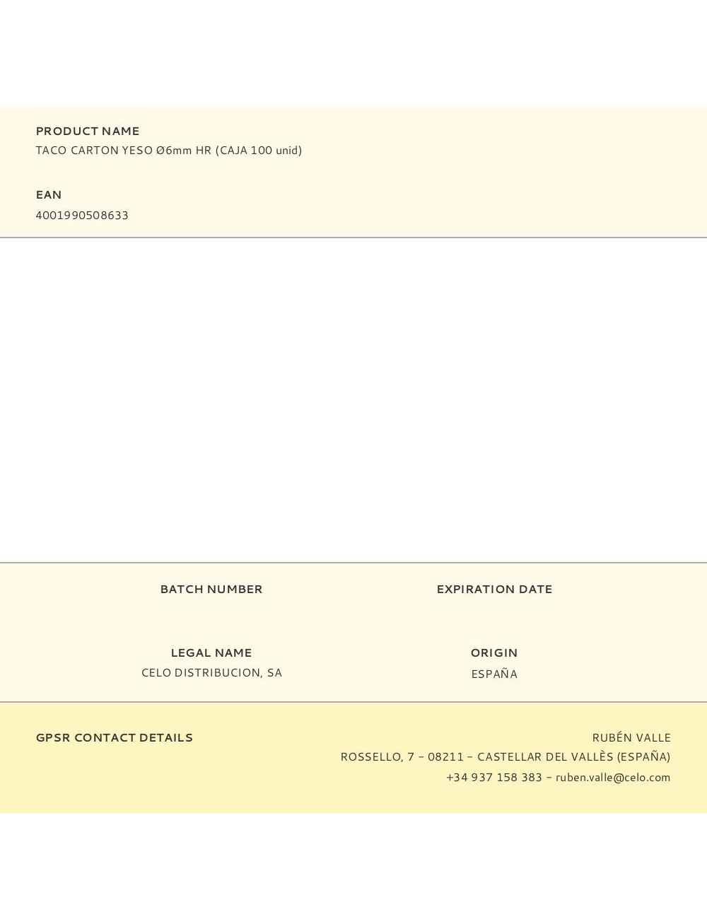 Taco carton yeso ø6mm hr (caja 100 unid)