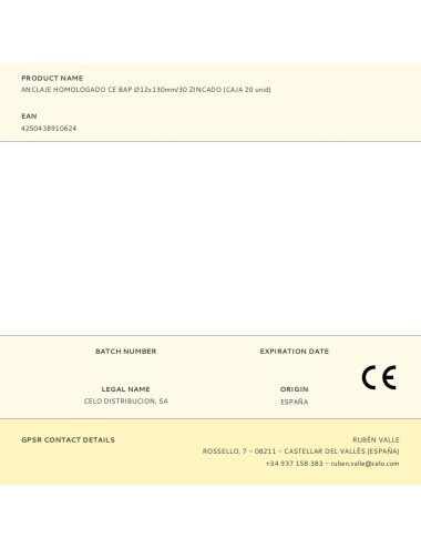 Anclaje homologado ce bap ø12 x 130 mm/30 zincado, caja 20 uds