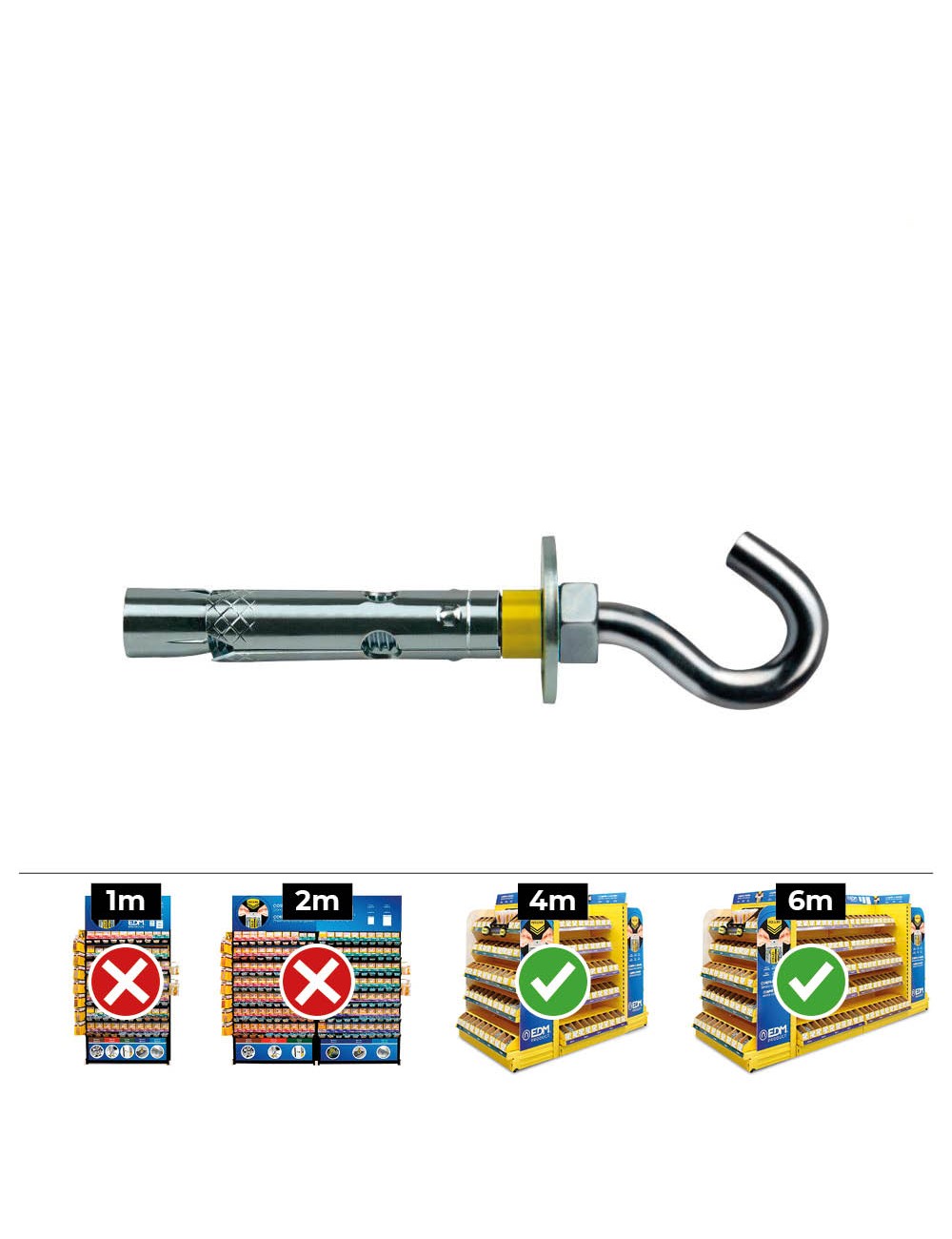 Anclaje dynabolt gancho zincado ø8 x 45 mm, caja 100 uds