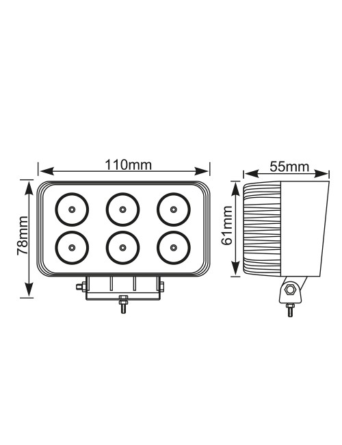 Faro de trabajo rectangular 6 led 1200 lm 18w 10 - 30v