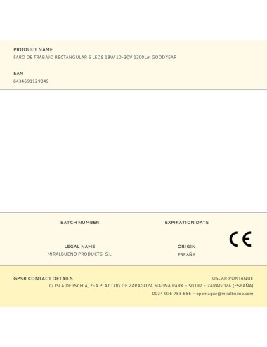 Faro de trabajo rectangular 6 led 1200 lm 18w 10 - 30v