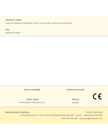 Faro de trabajo cuadrado 9 leds 2150 im 27w 10 - 80v