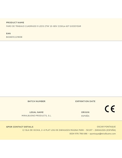 Faro de trabajo cuadrado 9 leds 2150 im 27w 10 - 80v