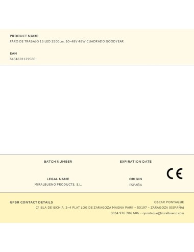 Faro de trabajo cuadrado 16 leds 3500 im 48w 10 - 48v