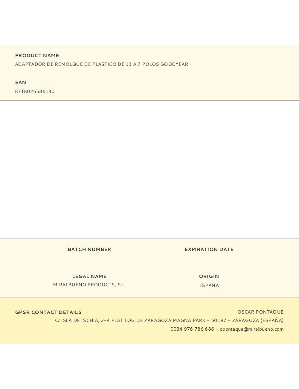 Adaptador de remolque de plastico de 13 a 7 polos goodyear