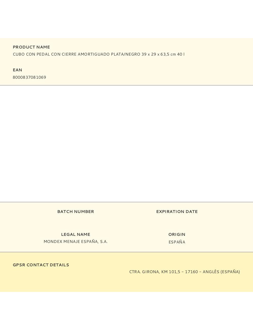 Cubo con pedal con cierre amortiguado plata/negro 39 x 29 x 63,5 cm 40 l